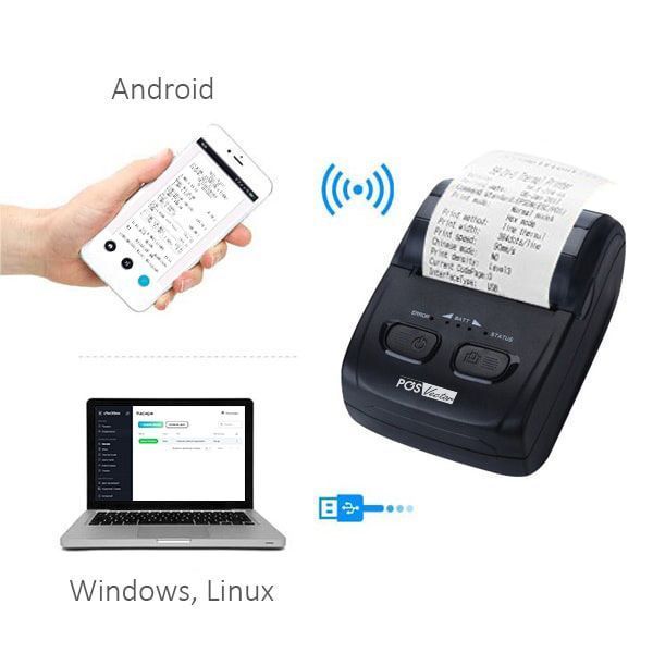 Портативный принтер чеков POS Vector на 58мм с блютузом для РРО фискализации Checkbox, COTA с (USB+Bluetooth) PS-H200 фото